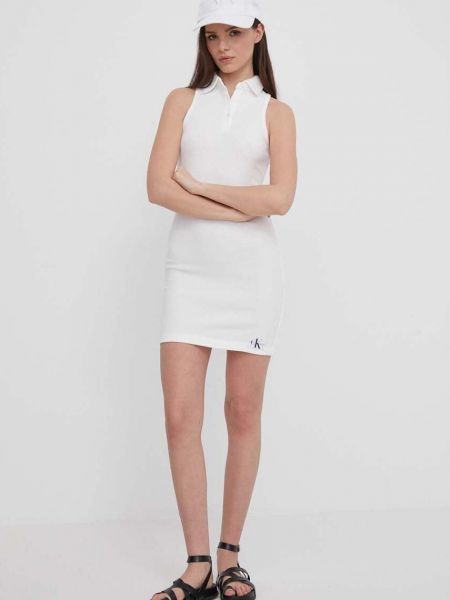 Pamučna uska mini haljina Calvin Klein Jeans bijela