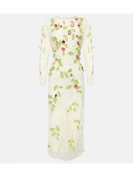 Krajkové bavlněné midi šaty s výšivkou Markarian bílé