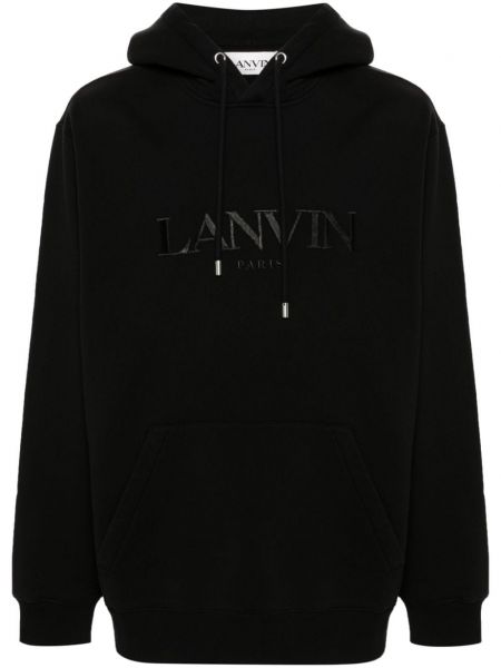 Pamučna hoodie s kapuljačom s vezom Lanvin crna