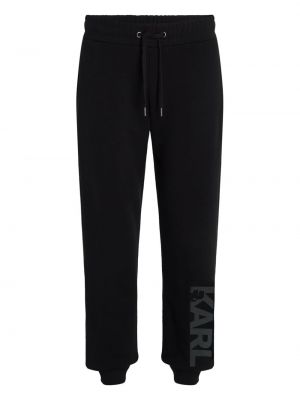 Bavlnené teplákové nohavice s potlačou Karl Lagerfeld čierna