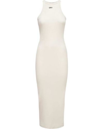 Bavlněné midi šaty Off-white béžové