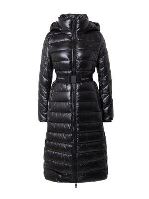 Пухено зимно палто slim Calvin Klein черно