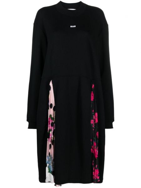 Pamučna midi haljina s cvjetnim printom s printom Msgm crna