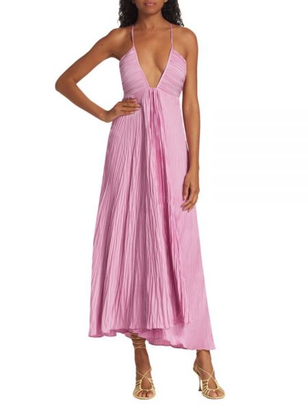 Плиссированное асимметричное длинное платье Alc розовое