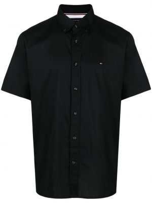 Bombažna srajca z vezenjem Tommy Hilfiger črna