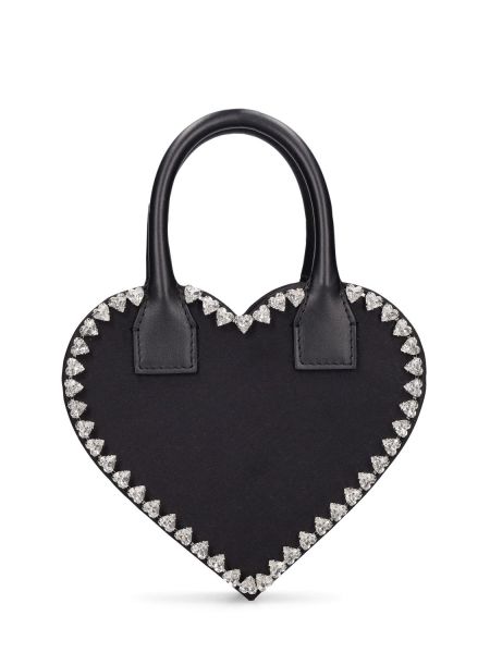 Bolso clutch de raso con corazón Mach & Mach negro