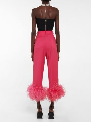 Pantalones rectos de lana con plumas de plumas Magda Butrym rosa