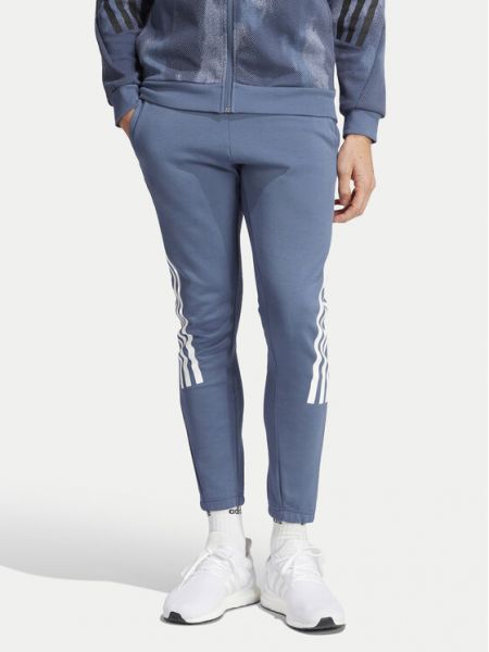 Pantaloni sport slim fit cu dungi Adidas albastru