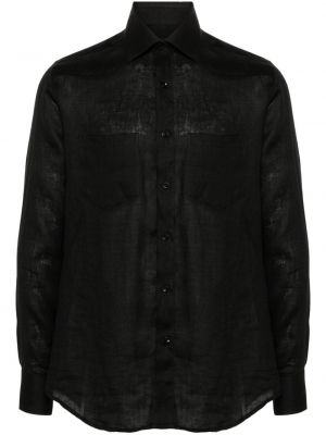 Λινό πουκάμισο με τσέπες Low Brand μαύρο