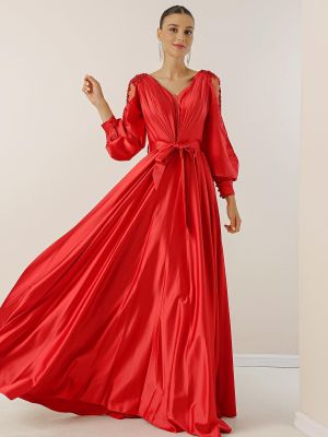 Σατέν μάξι φόρεμα με λαιμόκοψη v από τούλι By Saygı
