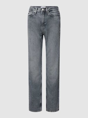 Proste jeansy z wysoką talią z kieszeniami Calvin Klein Jeans szare
