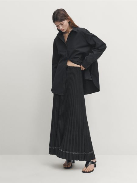 Плиссированная юбка на шнуровке Massimo Dutti черная