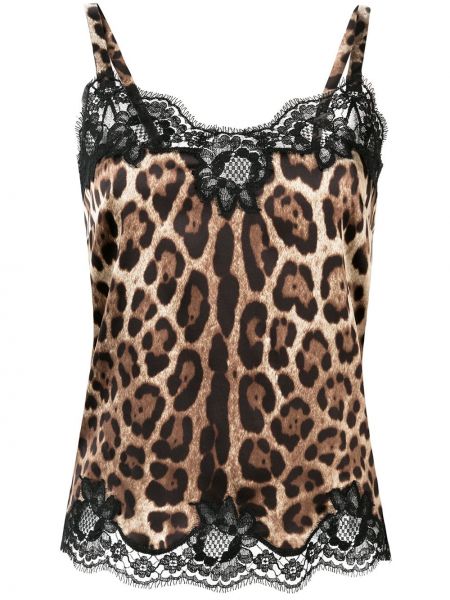 Top din satin cu imagine cu model leopard Dolce & Gabbana maro