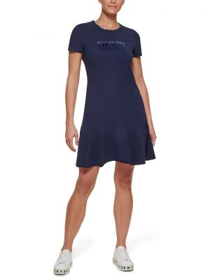 Платье мини с коротким рукавом Dkny синее