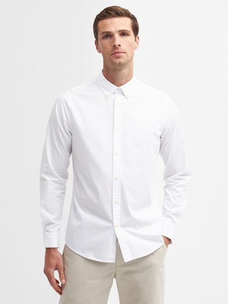 Camisa de algodón manga larga Barbour blanco