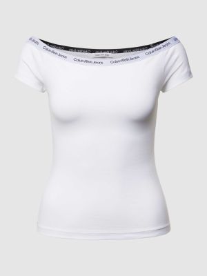 Koszulka z dekoltem w łódkę Calvin Klein Jeans biała