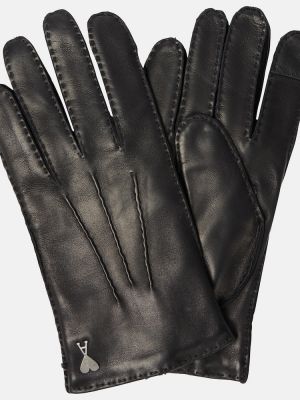 Rękawiczki skórzane Ami Paris czarne