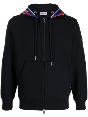 Prugasta hoodie s kapuljačom s patentnim zatvaračem Moncler plava