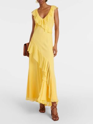 Μάξι φόρεμα με βολάν Polo Ralph Lauren κίτρινο