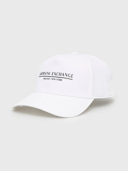 Памучна шапка с принт Armani Exchange бяло