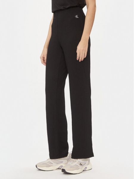 Πλεκτό παντελόνι με ίσιο πόδι Calvin Klein Jeans μαύρο
