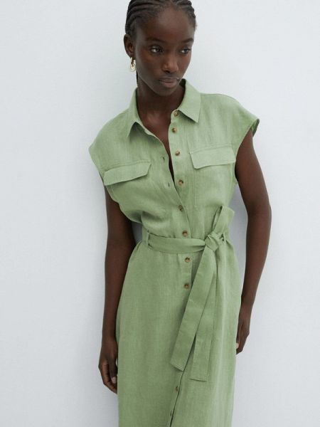 Платье-рубашка Mango зеленое