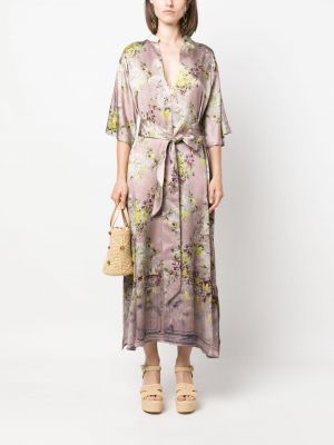 Květinové hedvábné šaty s potiskem 813 fialové