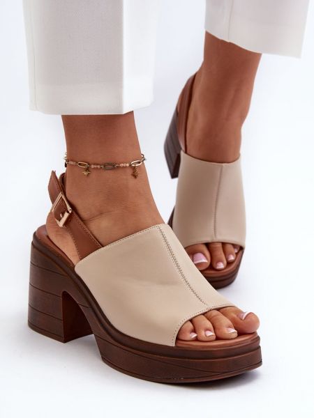 Sandale din piele cu toc cu platformă Kesi bej