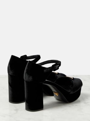 Aksamitne sandały na platformie Prada czarne