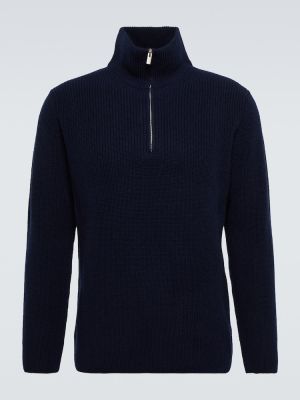 Кашмирен вълнен пуловер с цип Thom Sweeney синьо