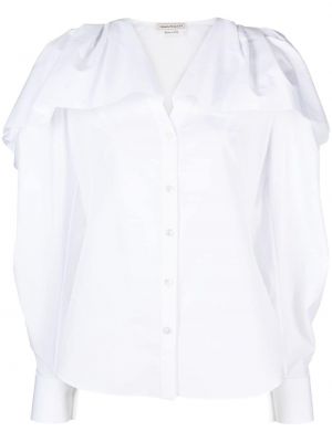 Βαμβακερό πουκάμισο με βολάν Alexander Mcqueen λευκό
