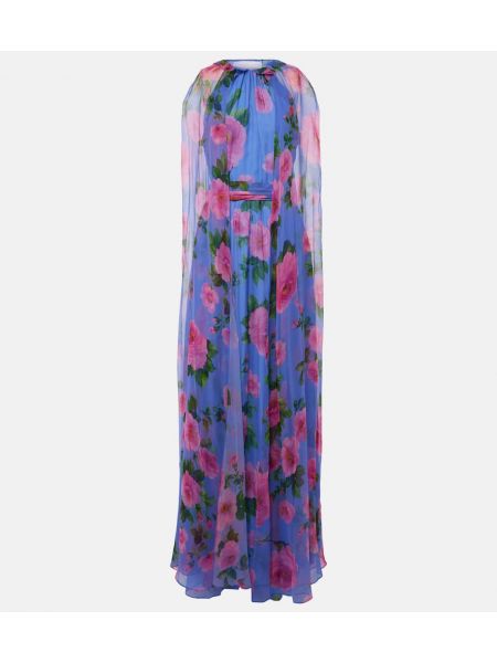 Floral silke maxi kjole Carolina Herrera blå