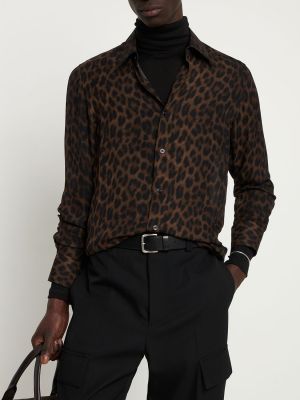Slim fit priliehavá košeľa s leopardím vzorom Tom Ford hnedá