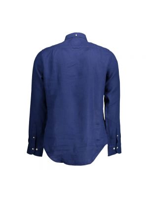 Lniana haftowana koszula slim fit Gant niebieska