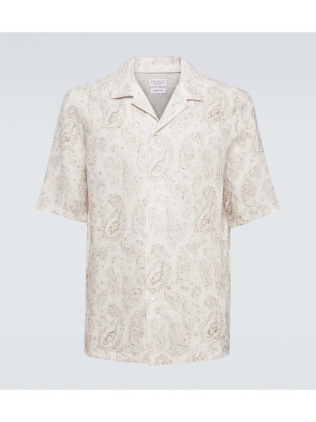 Camisa de lino con estampado de cachemira Brunello Cucinelli