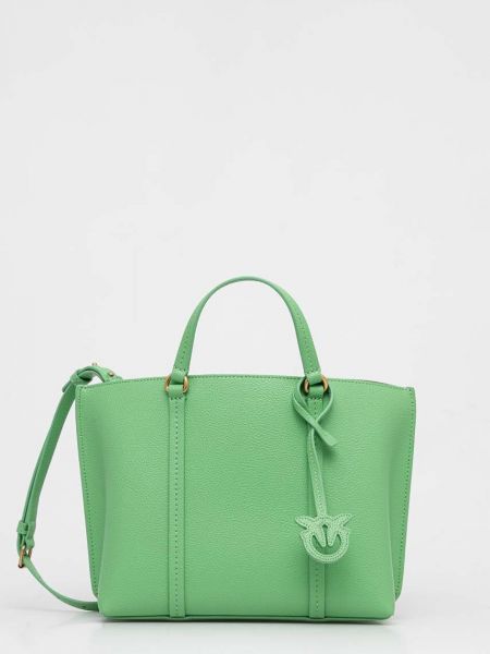 Кожаная сумка шоппер Pinko зеленая