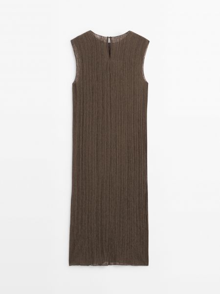 Плиссированное платье миди без рукавов Massimo Dutti коричневое