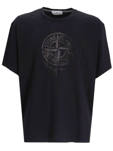 Raštuotas medvilninis marškinėliai Stone Island juoda