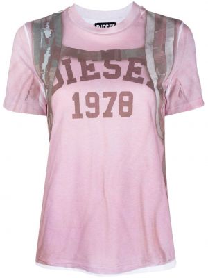 Kokvilnas t-krekls ar apdruku Diesel rozā