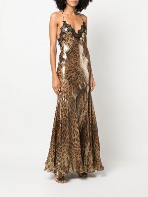 Raštuotas vakarinė suknelė leopardinis Roberto Cavalli ruda
