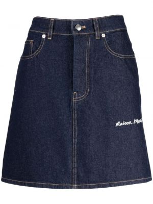 Džínsová sukňa s výšivkou Maison Kitsuné modrá