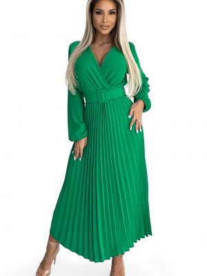 Πλισέ μακρυμάνικη μίντι φόρεμα σε φαρδιά γραμμή Numoco πράσινο