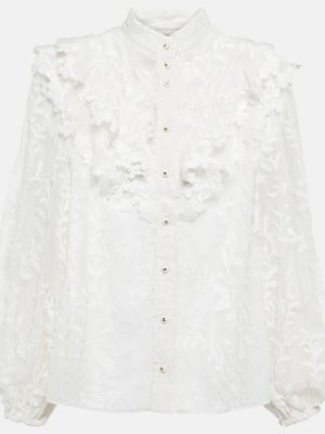 Bluză de mătase din bumbac cu model floral Zimmermann alb