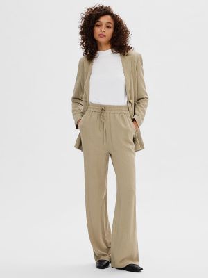Pantalones rectos de cintura alta Selected Femme marrón