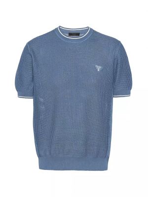 Хлопковый шелковый свитер с круглым вырезом Prada синий