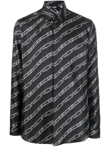 Μεταξωτό πουκάμισο με σχέδιο Fendi μαύρο