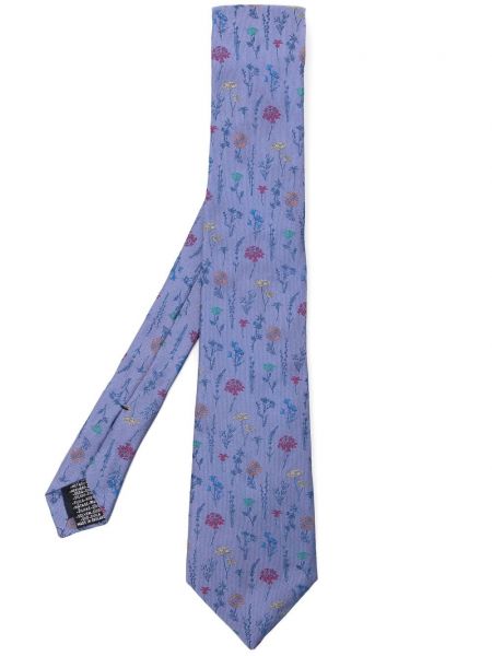 Копринена вратовръзка бродирана на цветя Paul Smith синьо