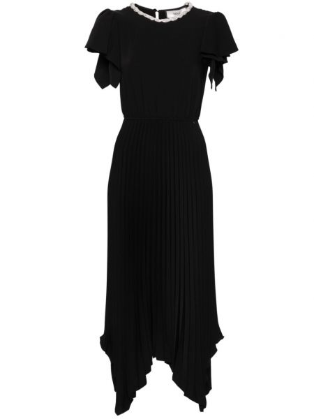 Krištáľové plisované midi šaty Nissa čierna