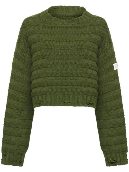 Ilgas megztinis su nubrozdinimais Mm6 Maison Margiela žalia
