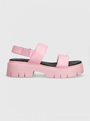 Růžové kožené sandály na platformě Hugo